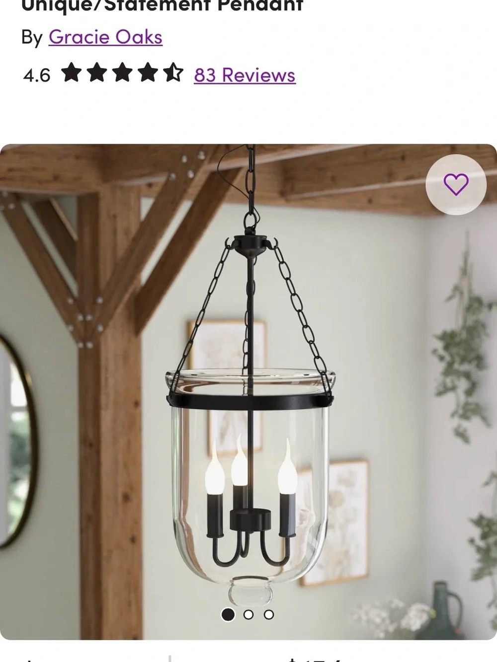 Black Glass Hanging Lantern Chandelier - Classic Three-Light